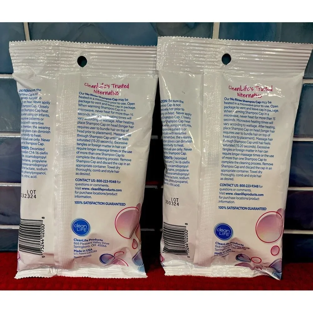 Lot Of 2‎ CleanLife No Rinse Shampoo Caps Shampoo Conditioner Latex Alcohol Free